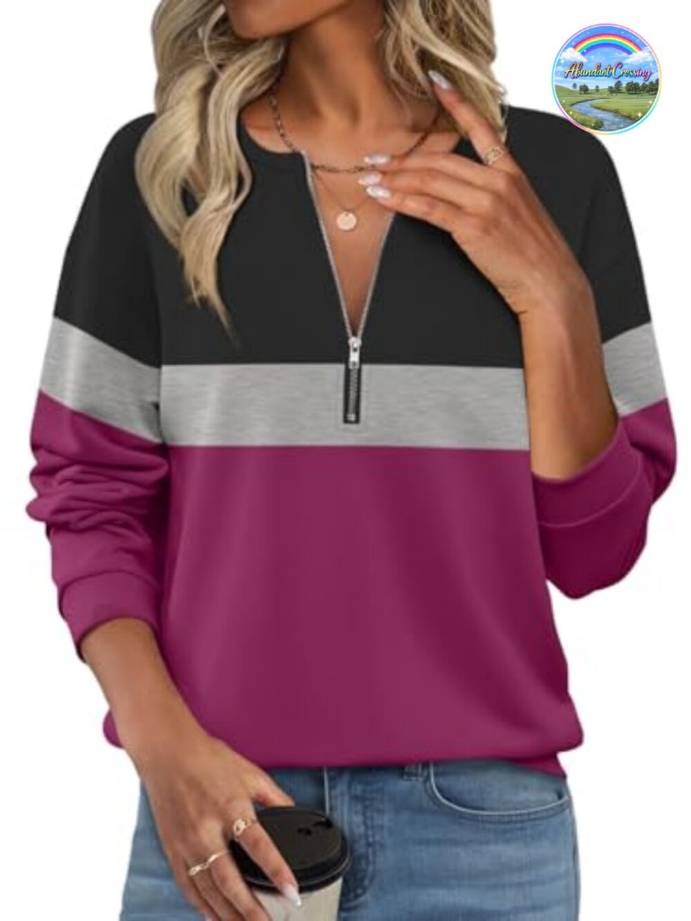 Womens Half Zip Fleece Lined Sweatshirt Long Sleeve Pullover Active Top
